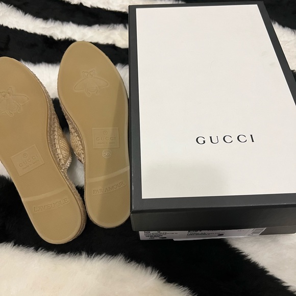 Gucci  Raffia Elaphe GG Marmont Espadrille Slipper Mules size 36.5 - Picture 2 of 2